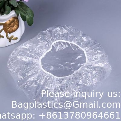 kwaliteit  Disposable Shower Cap 21" Thickening Elastic Clear Bathing Cap Salon Hotel Traveling Plastic PE Shower Caps fabriek