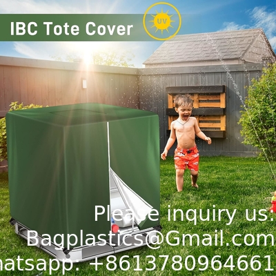 IBC Tote Cover voor het Openluchtvat UV Bestand Waterdichte Openluchtibc van de 275 Gallonregen van 1000L behandelt - Grijze GROEN