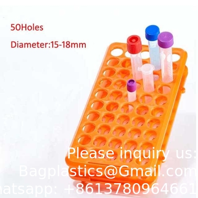 Laboratorium Multi Function PP Centrifuge Tube Rack 50 gaten*18mm Plastic Test Tube Rack Silicone Circlip