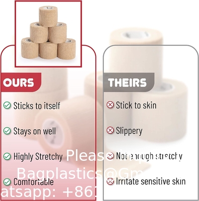 Zelfklevend verband, 6 verpakkingen, huidkleurig, 2 x 5 meter, samenhangend verband, medisch verband, elastisch verband