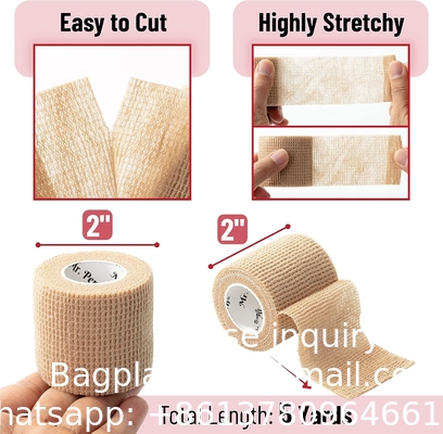 Zelfklevend verband, 6 verpakkingen, huidkleurig, 2 x 5 meter, samenhangend verband, medisch verband, elastisch verband