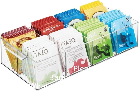 Plastic condimenten organisator en theezak houder - 8-compartiment keuken pantry / countertop opslag caddy - Splitsing chip