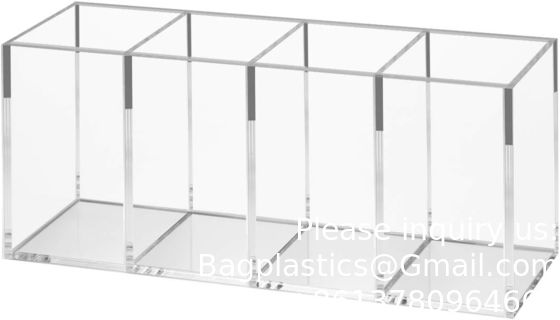 Acryl penhouder 4 compartimenten,Clear penhouder organisator make-up borstelhouder voor kantoor bureauaccessoires,cosmetische