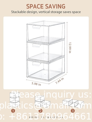 Stapelbare make-up organisator laden, 4,4 'hoog acryl badkamer opslag laden, cosmetica opslagdoos voor ijdelheid
