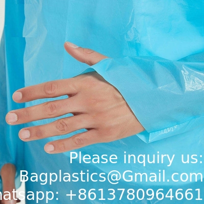 Waterdichte wegwerpafdrukken Beschermende CPE PLASTISCHE jurk Ziekenhuisjurk Medische chirurgie Wegwerpafdruk CPE