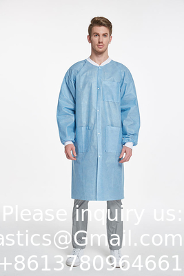 Lab jas SMS werk dragen Pocket Uniform Scrub Knie Lengte Niet-geweven Wegwerp met gebreide halsband En manchetten
