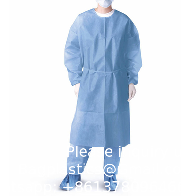 Lab jas SMS werk dragen Pocket Uniform Scrub Knie Lengte Niet-geweven Wegwerp met gebreide halsband En manchetten