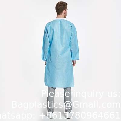 Lab jas SMS werk dragen Pocket Uniform Scrub Knie Lengte Niet-geweven Wegwerp met gebreide halsband En manchetten