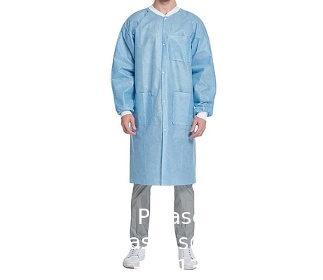 Lab jas SMS werk dragen Pocket Uniform Scrub Knie Lengte Niet-geweven Wegwerp met gebreide halsband En manchetten
