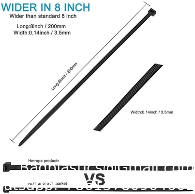 Zip Ties Heavy Duty 8 Inch, Premium Plastic Draad Ties Met Treksterkte, Zelfvergrendelend Zwart Nylon Tie Wrap
