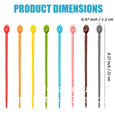 Persoonlijke lengte herbruikbare lange siliconen rubber food bag Twist Zip Tie Organizer Strap Silicon Cable Wire Tie
