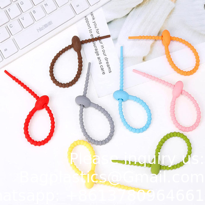 Persoonlijke lengte herbruikbare lange siliconen rubber food bag Twist Zip Tie Organizer Strap Silicon Cable Wire Tie