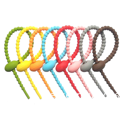 Persoonlijke lengte herbruikbare lange siliconen rubber food bag Twist Zip Tie Organizer Strap Silicon Cable Wire Tie