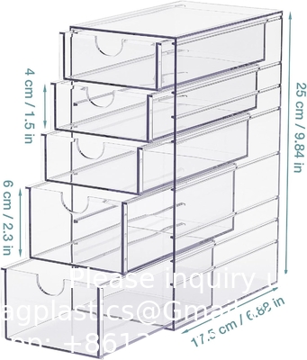 Doorzichtige containers voor het organiseren van haar accessoires, plastic haar accessoires organisator doos met 5 laden, haar accessoires