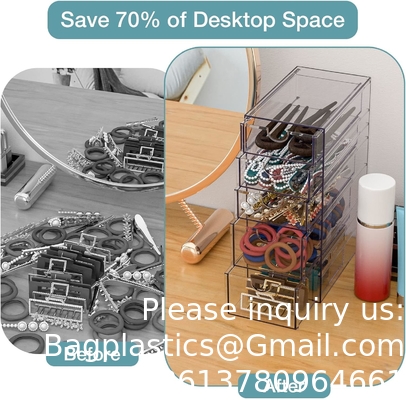 Doorzichtige containers voor het organiseren van haar accessoires, plastic haar accessoires organisator doos met 5 laden, haar accessoires