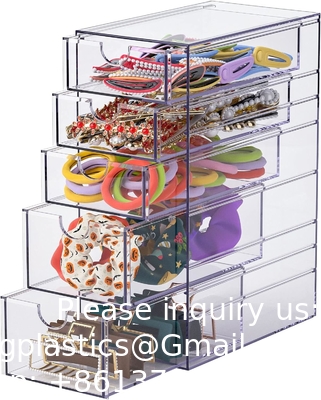 Doorzichtige containers voor het organiseren van haar accessoires, plastic haar accessoires organisator doos met 5 laden, haar accessoires