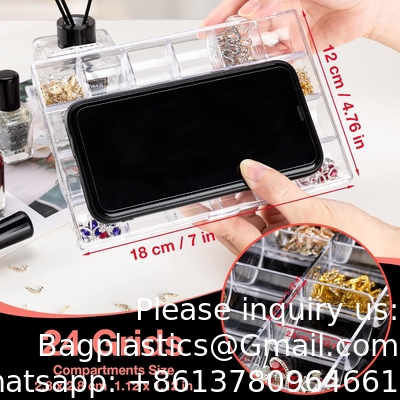 Plastic Nail Art Decorations Container, Transparent Plastic Organizer Box, Clear Storage Container Sieradendoos