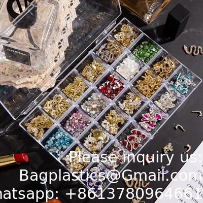 Plastic Nail Art Decorations Container, Transparent Plastic Organizer Box, Clear Storage Container Sieradendoos