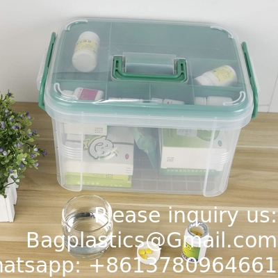Duidelijke eerste hulppakket container, reis medicijnen opslagdoos met dienblad eerste hulppakket container, Duidelijke organisator doos