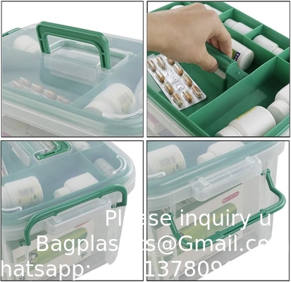 Duidelijke eerste hulppakket container, reis medicijnen opslagdoos met dienblad eerste hulppakket container, Duidelijke organisator doos