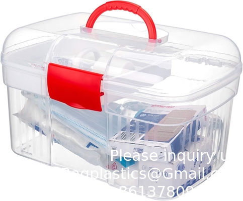 Duidelijke eerste hulppakket container, reis medicijnen opslagdoos met dienblad eerste hulppakket container, Duidelijke organisator doos