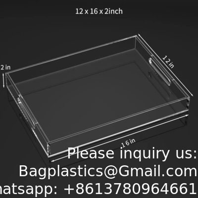 Acrylische decoratieve bak organisator voor Ottomaanse koffietafel met handvaten