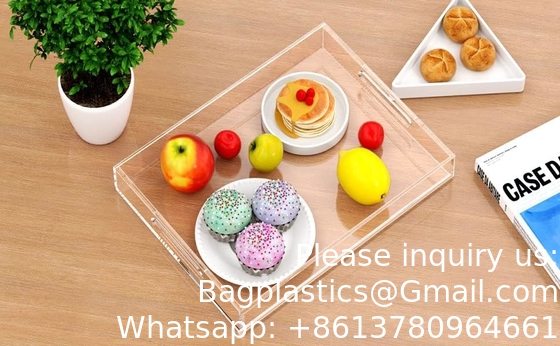Acrylische decoratieve bak organisator voor Ottomaanse koffietafel met handvaten