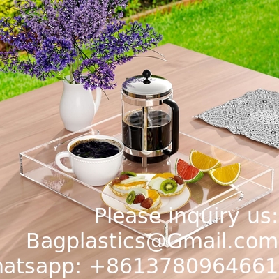 Acrylische decoratieve bak organisator voor Ottomaanse koffietafel met handvaten