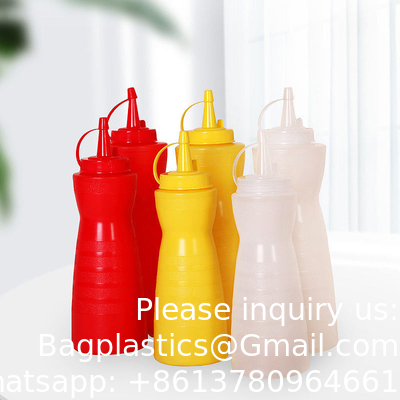 24oz Dessertgereedschap Spijtigheidssous Fles met deksels Plastic Squeeze Sauce Fles Spuit Flessen voor vloeistoffen