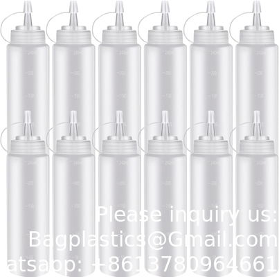24oz Dessertgereedschap Spijtigheidssous Fles met deksels Plastic Squeeze Sauce Fles Spuit Flessen voor vloeistoffen