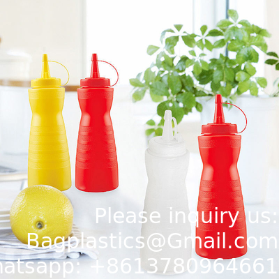 24oz Dessertgereedschap Spijtigheidssous Fles met deksels Plastic Squeeze Sauce Fles Spuit Flessen voor vloeistoffen