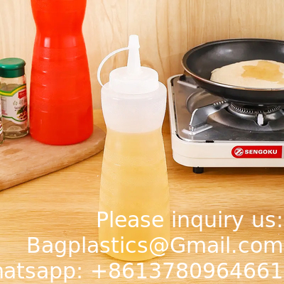24oz Dessertgereedschap Spijtigheidssous Fles met deksels Plastic Squeeze Sauce Fles Spuit Flessen voor vloeistoffen