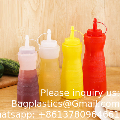 24oz Dessertgereedschap Spijtigheidssous Fles met deksels Plastic Squeeze Sauce Fles Spuit Flessen voor vloeistoffen