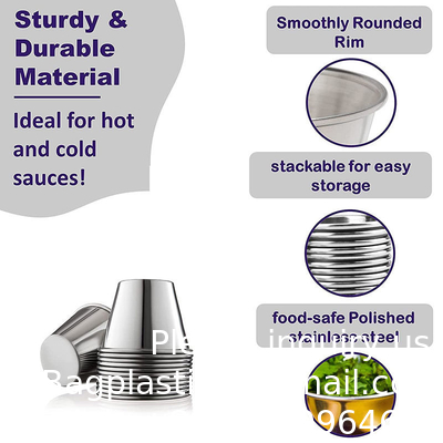 2.5oz Metalen sausbekers Roestvrij staal Dip sausbekers Salad dressing container Kruiden containers Portie Cup