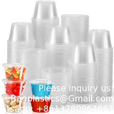 Portiebekers met deksels, kleine plastic containers met deksels, luchtdichte, stapelbare soufflebekers, Jello Shot-bekers, saus