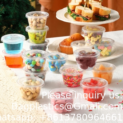 Portiebekers met deksels, kleine plastic containers met deksels, luchtdichte, stapelbare soufflebekers, Jello Shot-bekers, saus