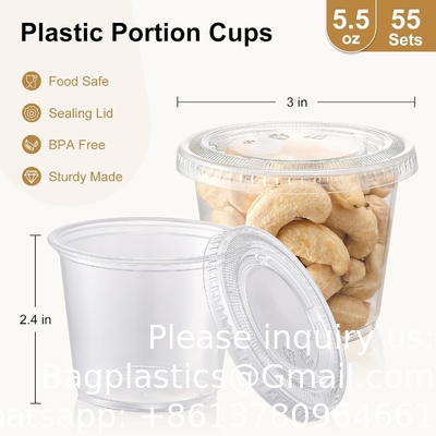 5.5 oz portiebekers met deksels, Jello Shot-bekers, kleine plastic containers, luchtdichte en stapelbare soufflebekers