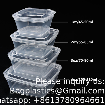 1oz 2oz 3oz 4oz vierkant wegwerp Chili Sauce Cups Neem uit PP Materiaal Duidelijke Plastic Portion Cup Met Hinged Deksel