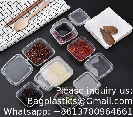 1oz 2oz 3oz 4oz vierkant wegwerp Chili Sauce Cups Neem uit PP Materiaal Duidelijke Plastic Portion Cup Met Hinged Deksel