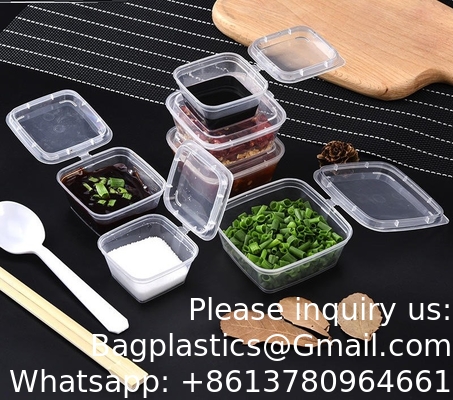 1oz 2oz 3oz 4oz vierkant wegwerp Chili Sauce Cups Neem uit PP Materiaal Duidelijke Plastic Portion Cup Met Hinged Deksel