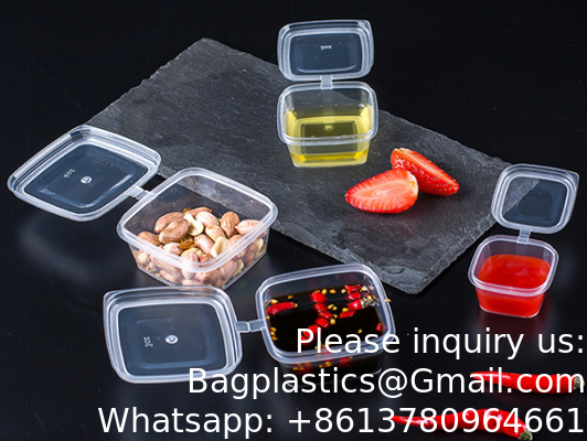 1oz 2oz 3oz 4oz vierkant wegwerp Chili Sauce Cups Neem uit PP Materiaal Duidelijke Plastic Portion Cup Met Hinged Deksel