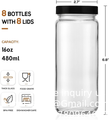 Glas sapflessen met 2 rietjes en 2 deksels w Hole- 16 OZ Reisdrinkpotten, waterbekers met zwarte luchtdichte deksels