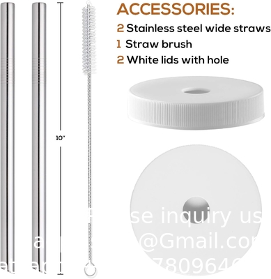 Glas sapflessen met 2 rietjes en 2 deksels w Hole- 16 OZ Reisdrinkpotten, waterbekers met zwarte luchtdichte deksels
