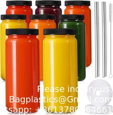 Glas sapflessen met 2 rietjes en 2 deksels w Hole- 16 OZ Reisdrinkpotten, waterbekers met zwarte luchtdichte deksels