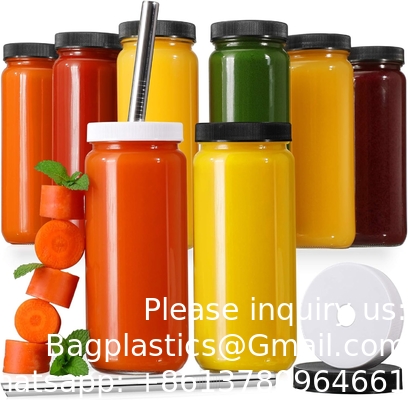 Glas sapflessen met 2 rietjes en 2 deksels w Hole- 16 OZ Reisdrinkpotten, waterbekers met zwarte luchtdichte deksels