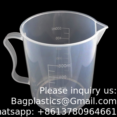 500 ml meetbekers met spout doorzichtige kunststof afgeleide meetbekers voor laboratorium, keuken