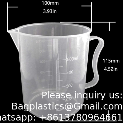 500 ml meetbekers met spout doorzichtige kunststof afgeleide meetbekers voor laboratorium, keuken