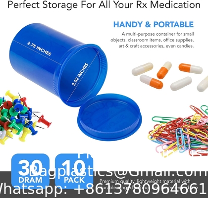 Duidelijke pillenfles Plastic medicijnfles Leeg reagensfles Chemische containers met dop voor vloeibare vaste poeder