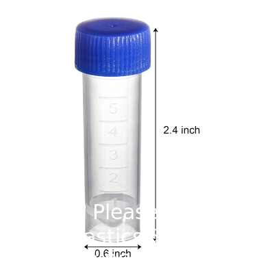 Set van 100 kunststof proefbuizen met deksels, 5 ml gegradueerde proefbuizen met schroefkappen kleine flacons houder voor vloeistof
