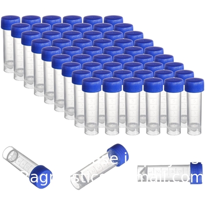 Set van 100 kunststof proefbuizen met deksels, 5 ml gegradueerde proefbuizen met schroefkappen kleine flacons houder voor vloeistof